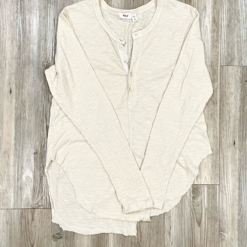 Wilt Women's Long Sleeve Cream Henley Top - Picture 5 of 7